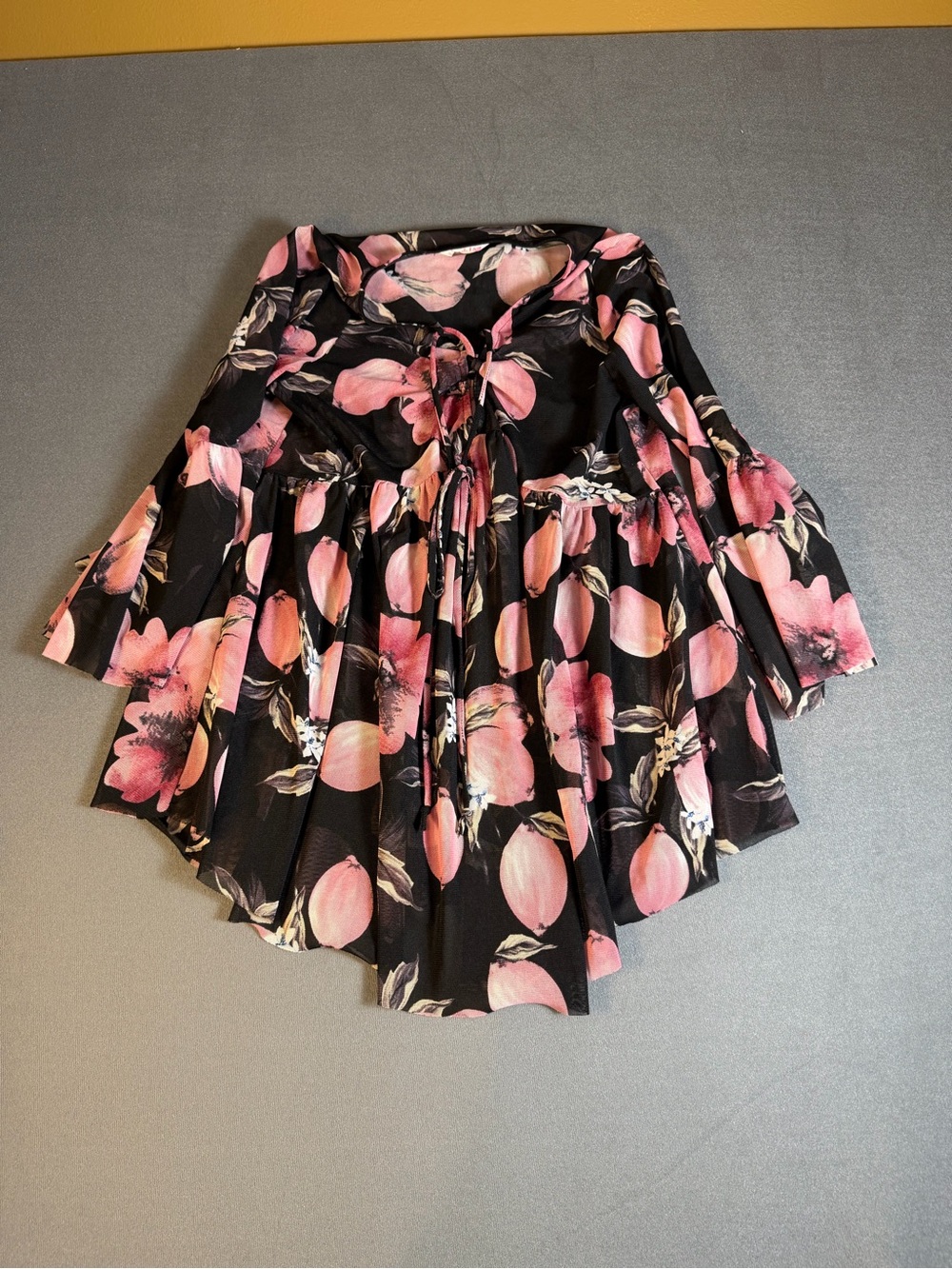 Peach Love California Black Skater Skirt with Pink Peach Floral Print